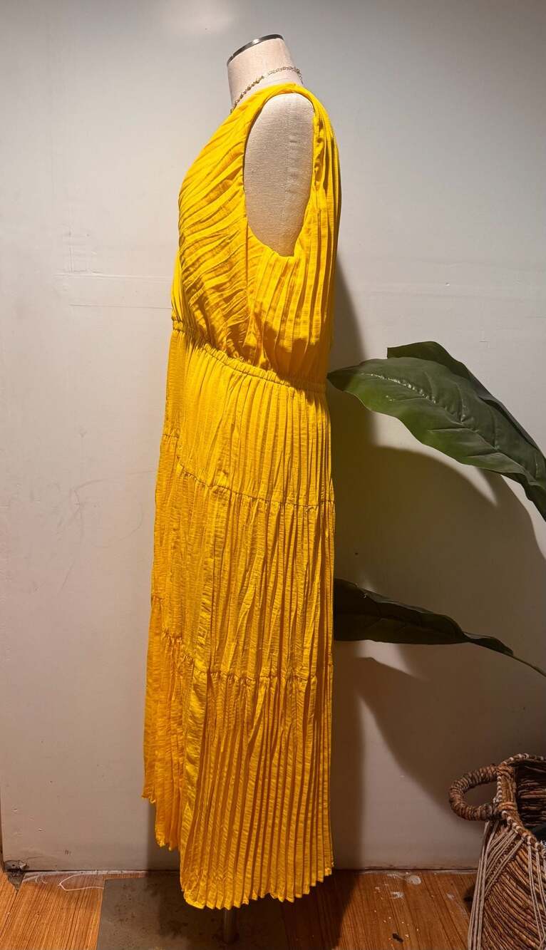 Simply Vera Vera Wang Yellow Pleated Maxi Dress - Picture 4 of 9